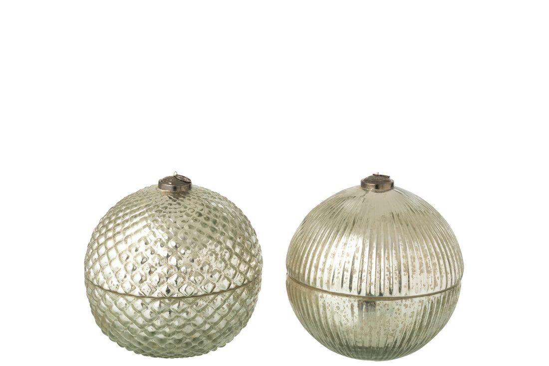 Geurkaars Kerstbal Glas Zilverkleurig Groot Assortiment Van 2