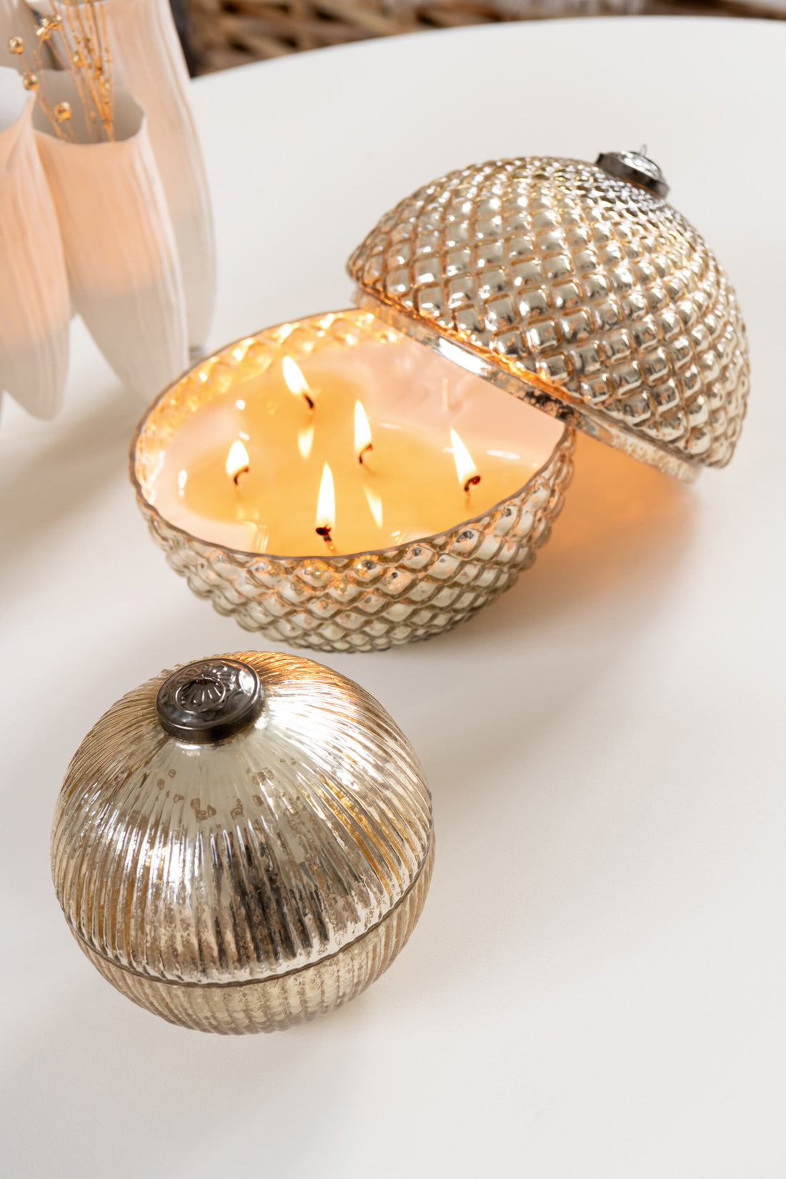 Geurkaars Kerstbal Glas Goudkleurig Klein Assortiment Van 2