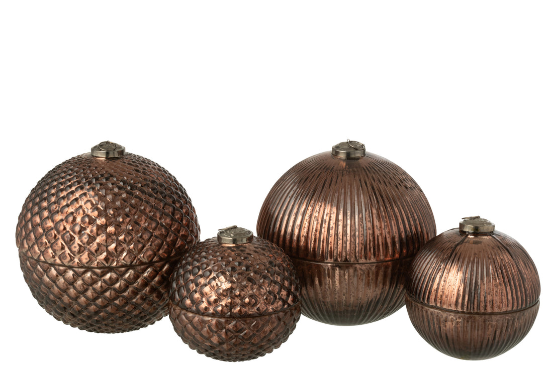 Geurkaars Kerstbal Glas Bruin Groot Assortiment Van 2