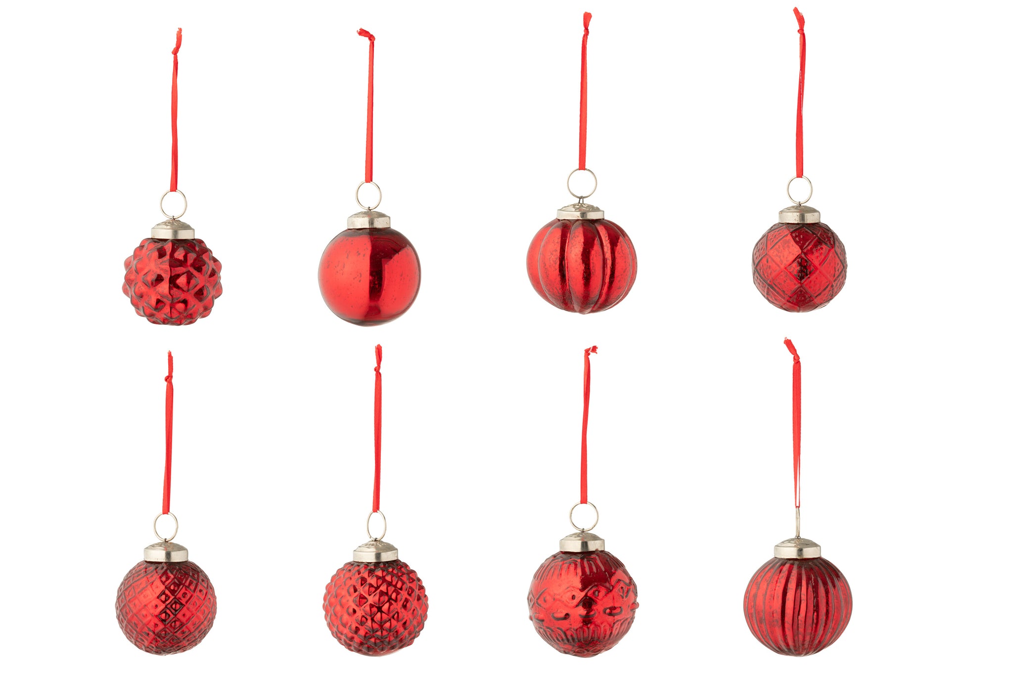 Doos van 40 kerstballen 8 patronen glazen kerst rood