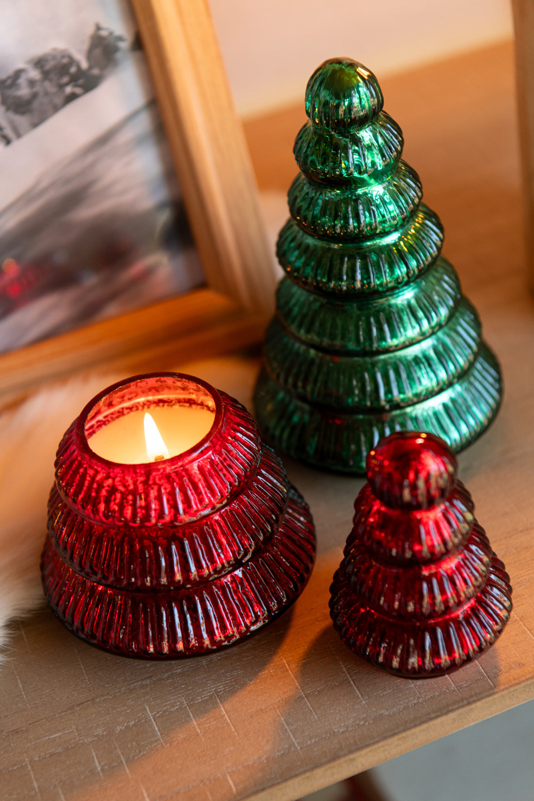 Geurkaars Boom Geribbeld Glas Kerst Rood Klein