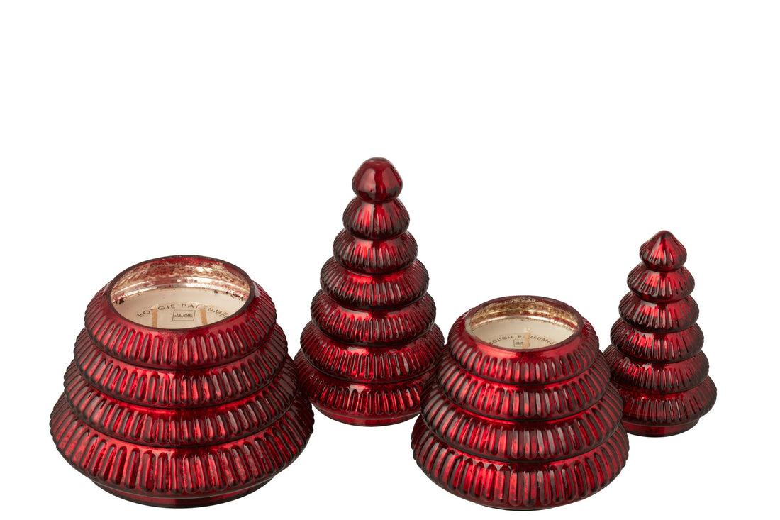 Geurkaars Boom Geribbeld Glas Kerst Rood Groot