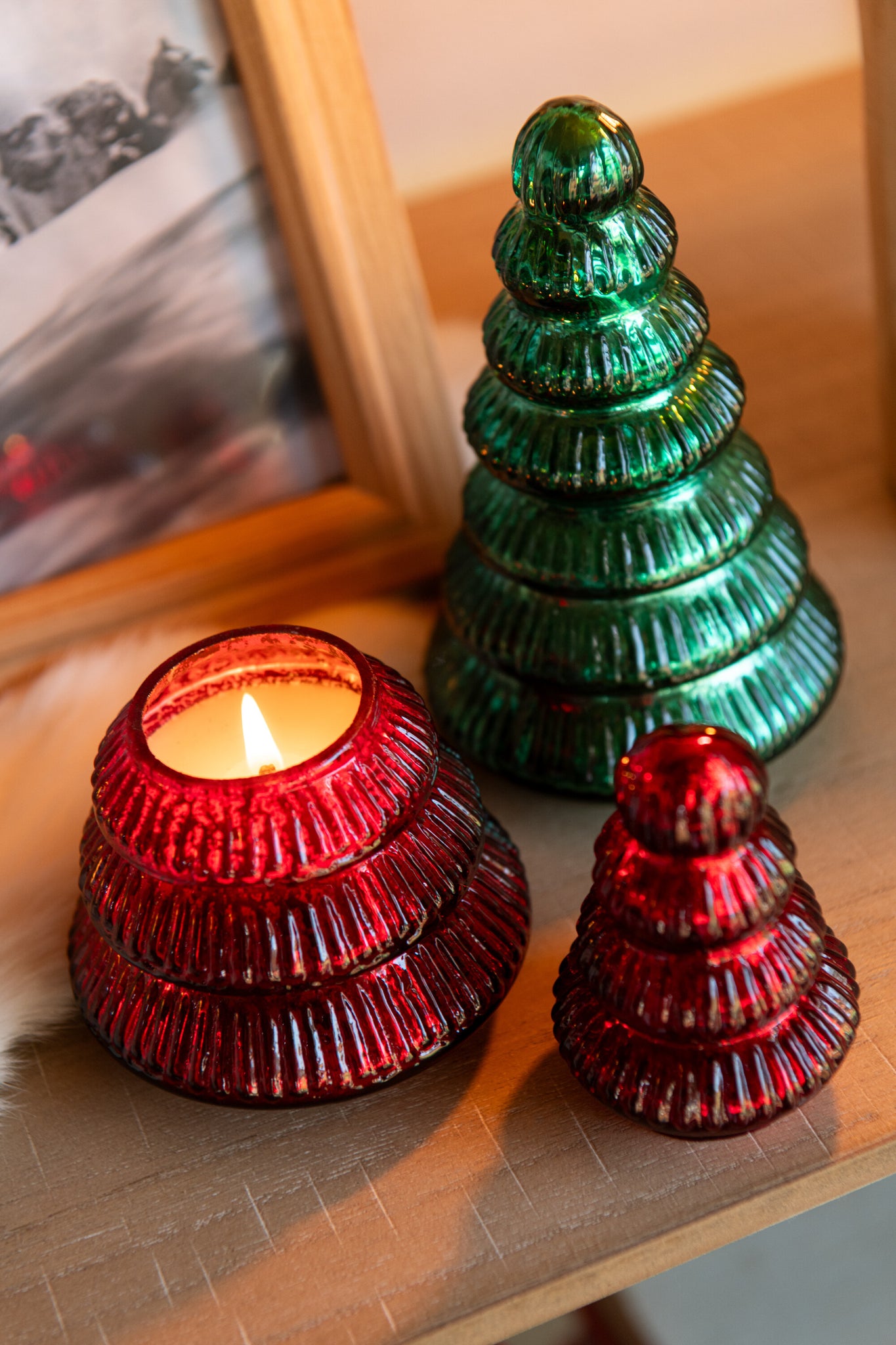 Geurkaars Boom Geribbeld Glas Kerst Rood Groot
