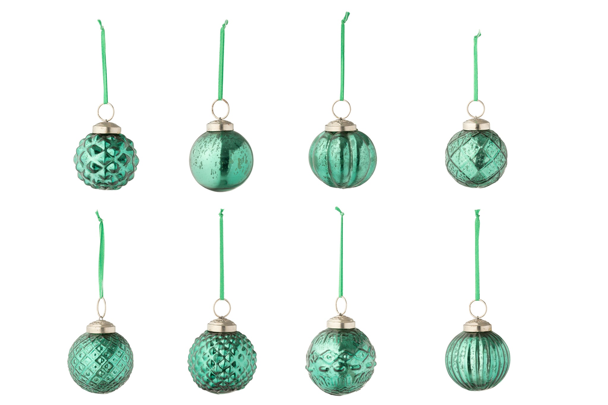 Doos met 40 kerstballen 8 patronen glas groen
