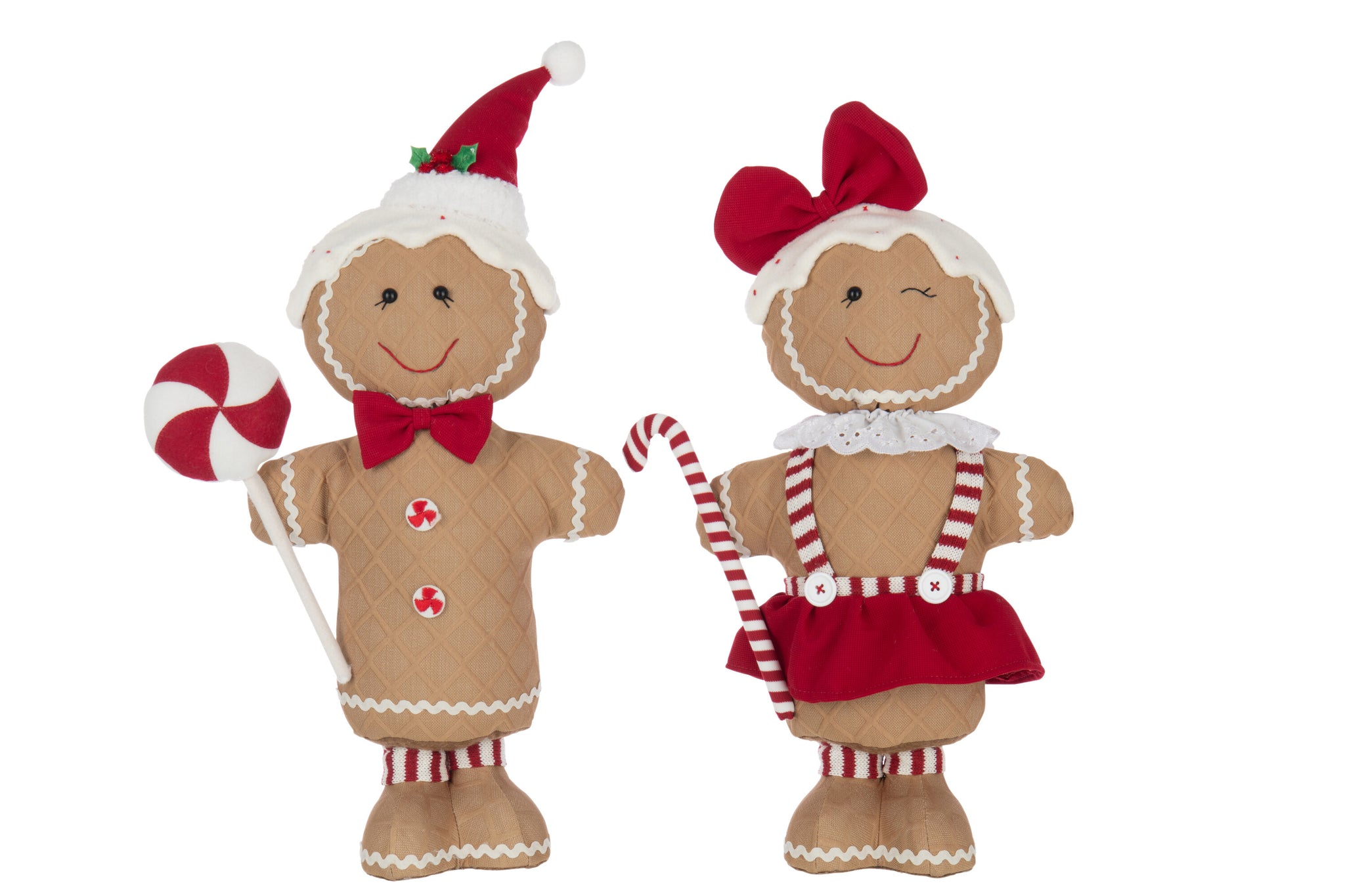 Peperkoekjongen/meisje snoep polyester kameel/kerst rood assortiment van 2