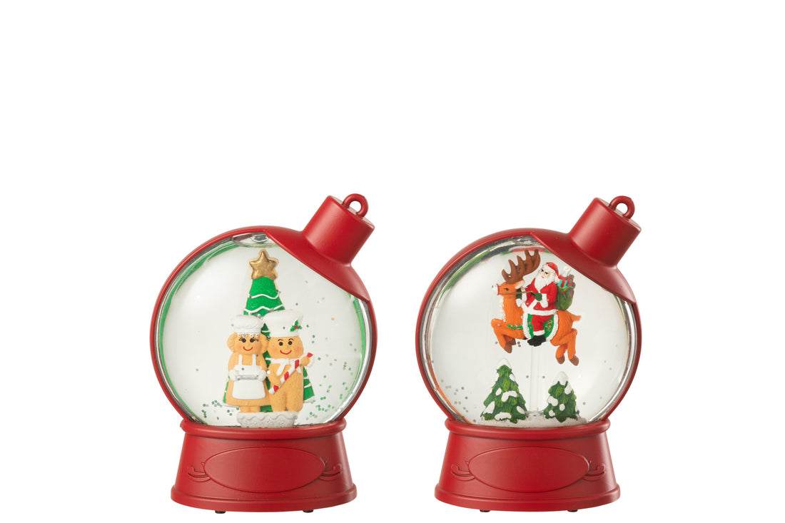 Hanger Water Globe Gingerman + Santa Claus Plastic Christmas Red Assortment Of 2