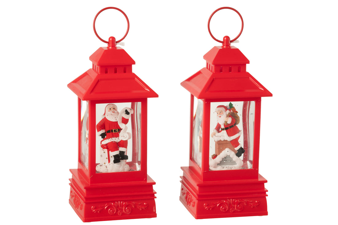 Water Globe lantaarn Kerstman Plastic Kerst Rood Assortiment van 2