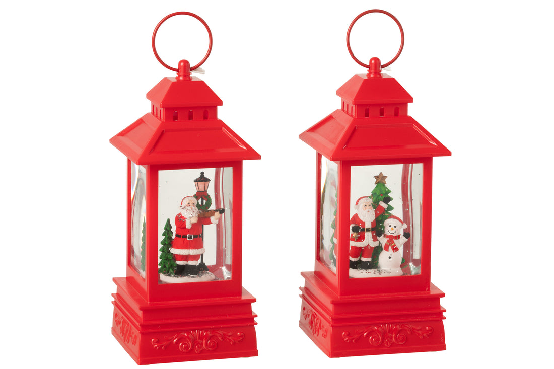 Water Globe lantaarn Kerstman Plastic Kerst Rood Assortiment van 2
