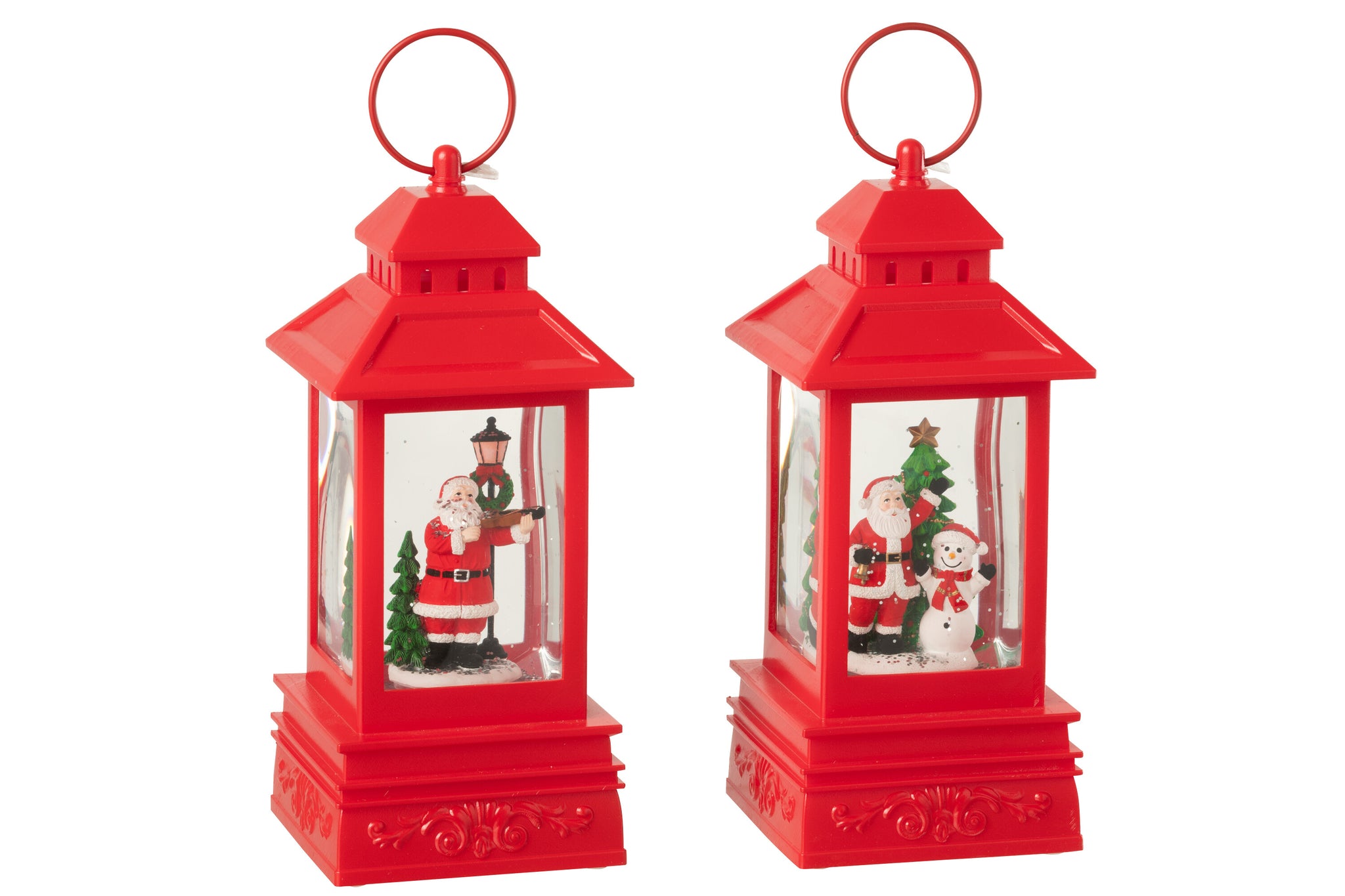 Water Globe lantaarn Kerstman Plastic Kerst Rood Assortiment van 2