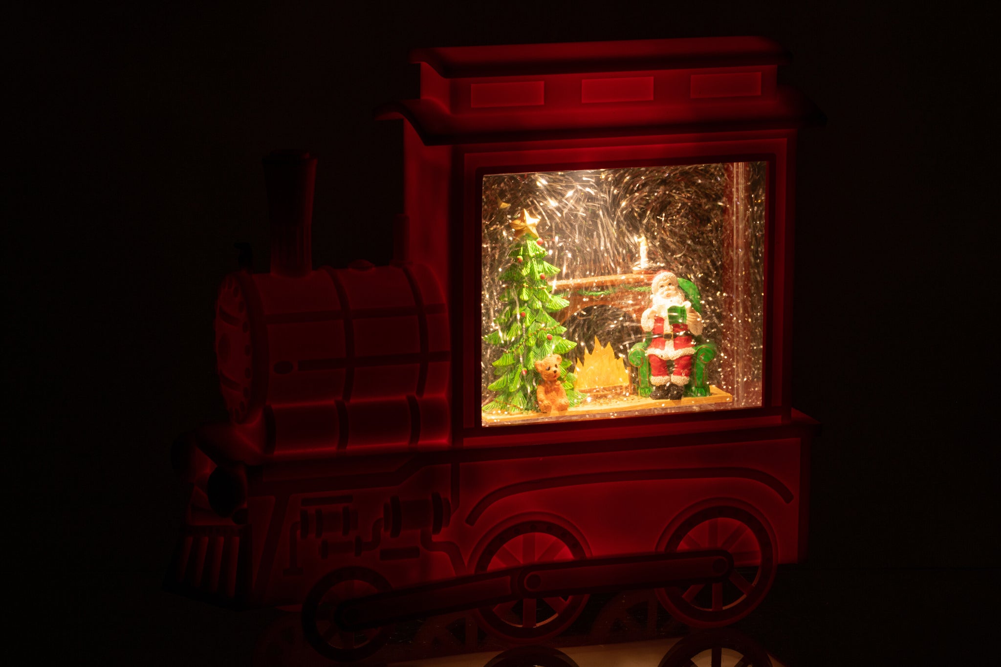 Water Globe Locomotive Plastic Christmas Red