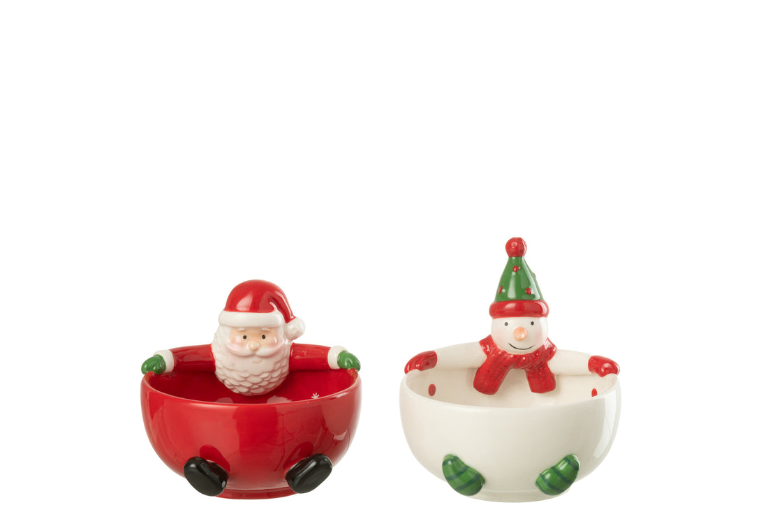 Kom Santa Claus + Snowman Dolomite Multicolored Assortiment Van 2