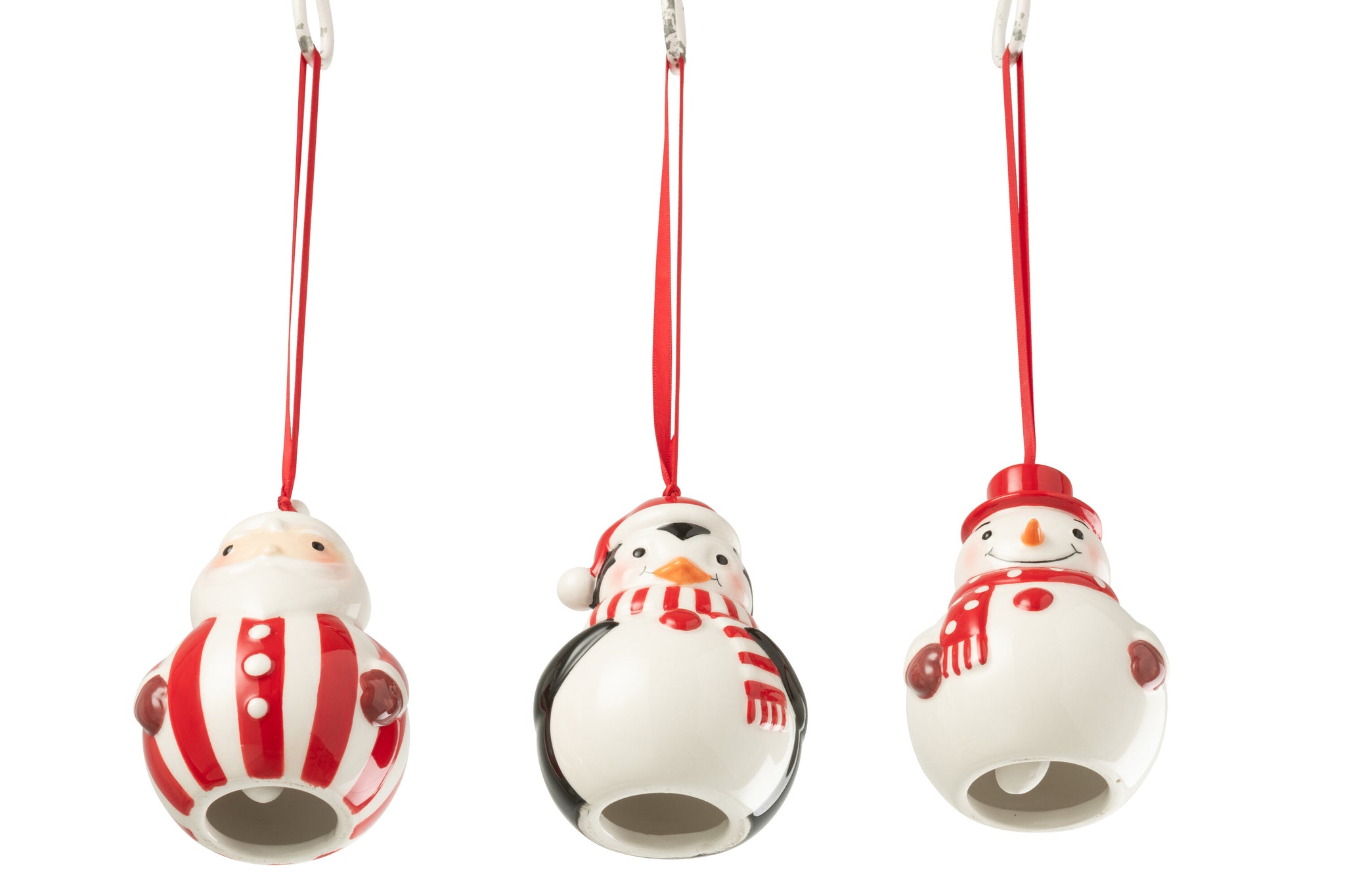 Hanger Pinguïn + Sneeuwpop + Kerstman Dolomiet Kerst Rood/Wit Assortiment Van 3