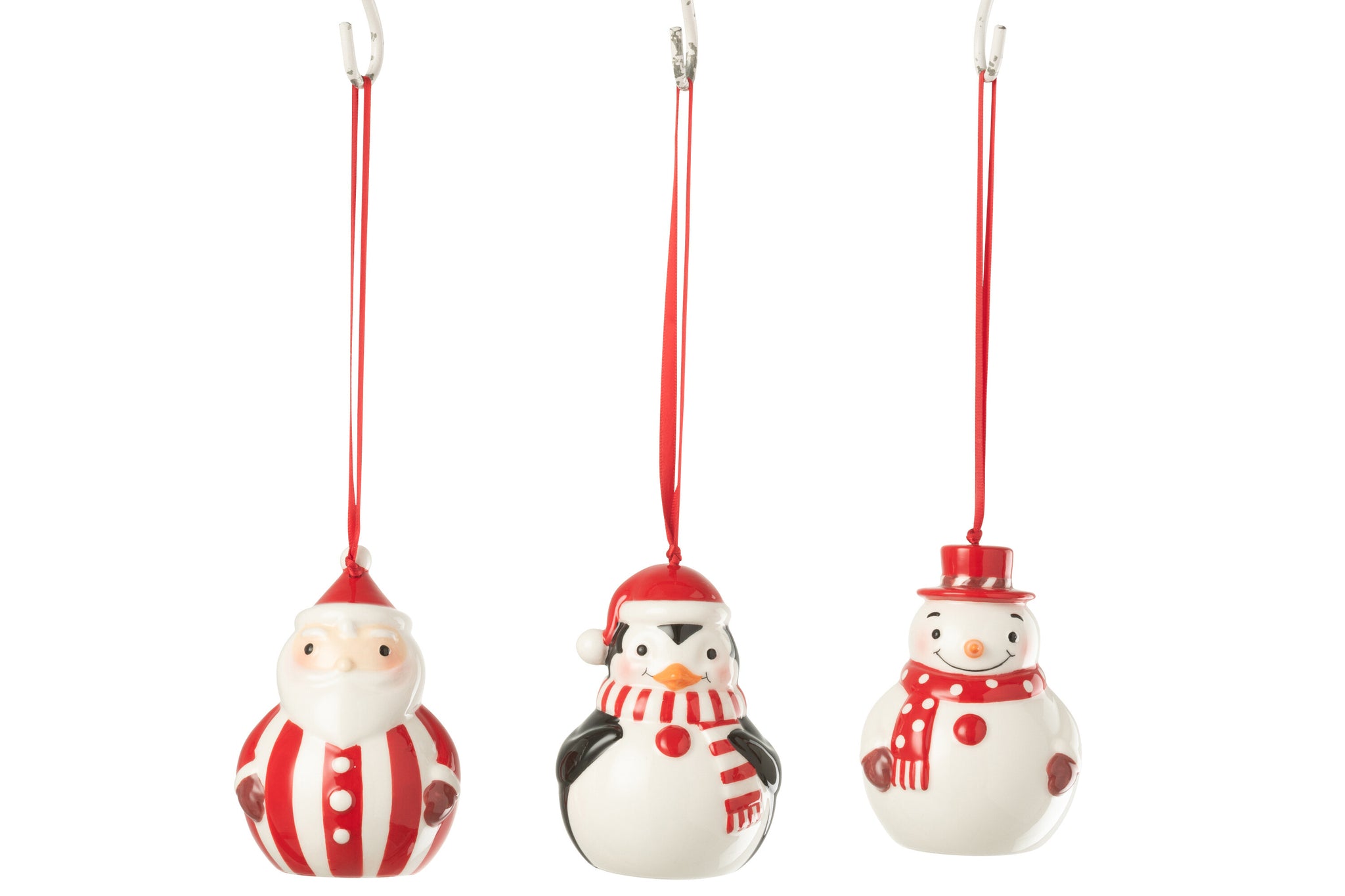 Hanger Pinguïn + Sneeuwpop + Kerstman Dolomiet Kerst Rood/Wit Assortiment Van 3