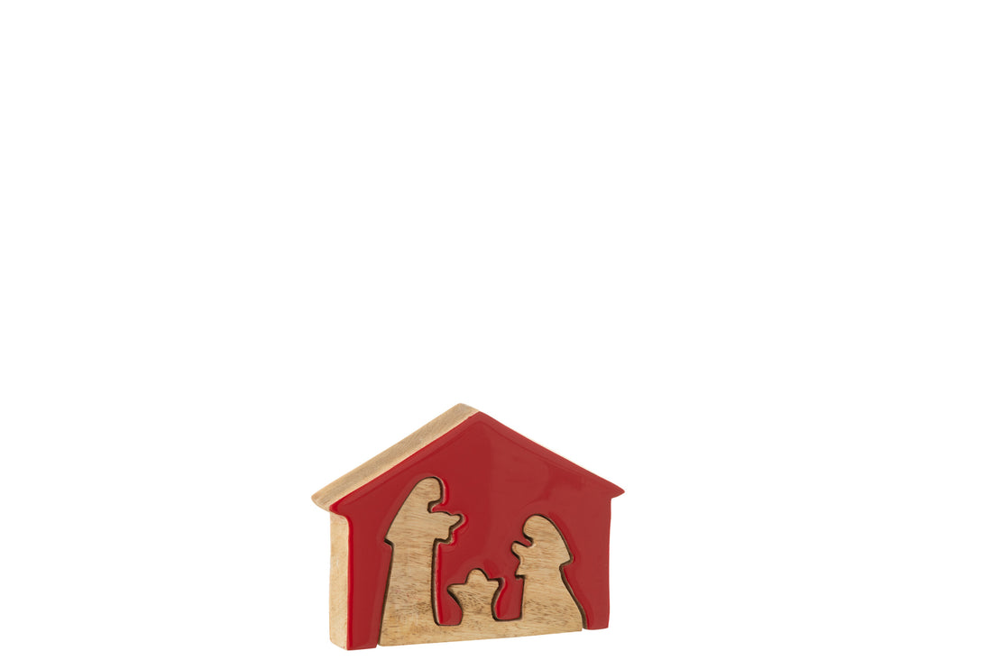 Kerststal in huis mangohout kerst rood/natuurlijk klein