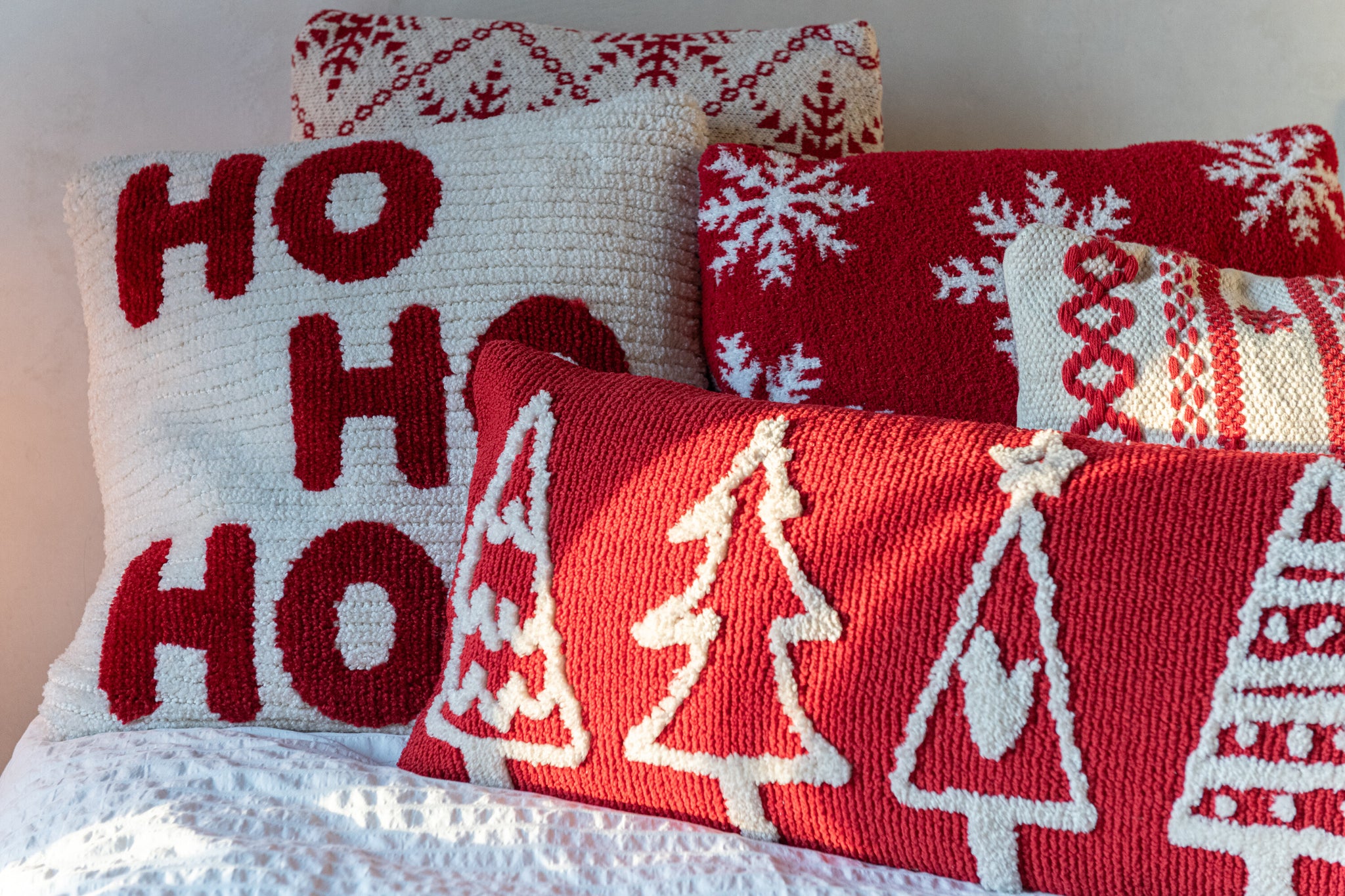 Kussen Kerstbomen Polyester Kerst Rood/Wit Assortiment Van 2