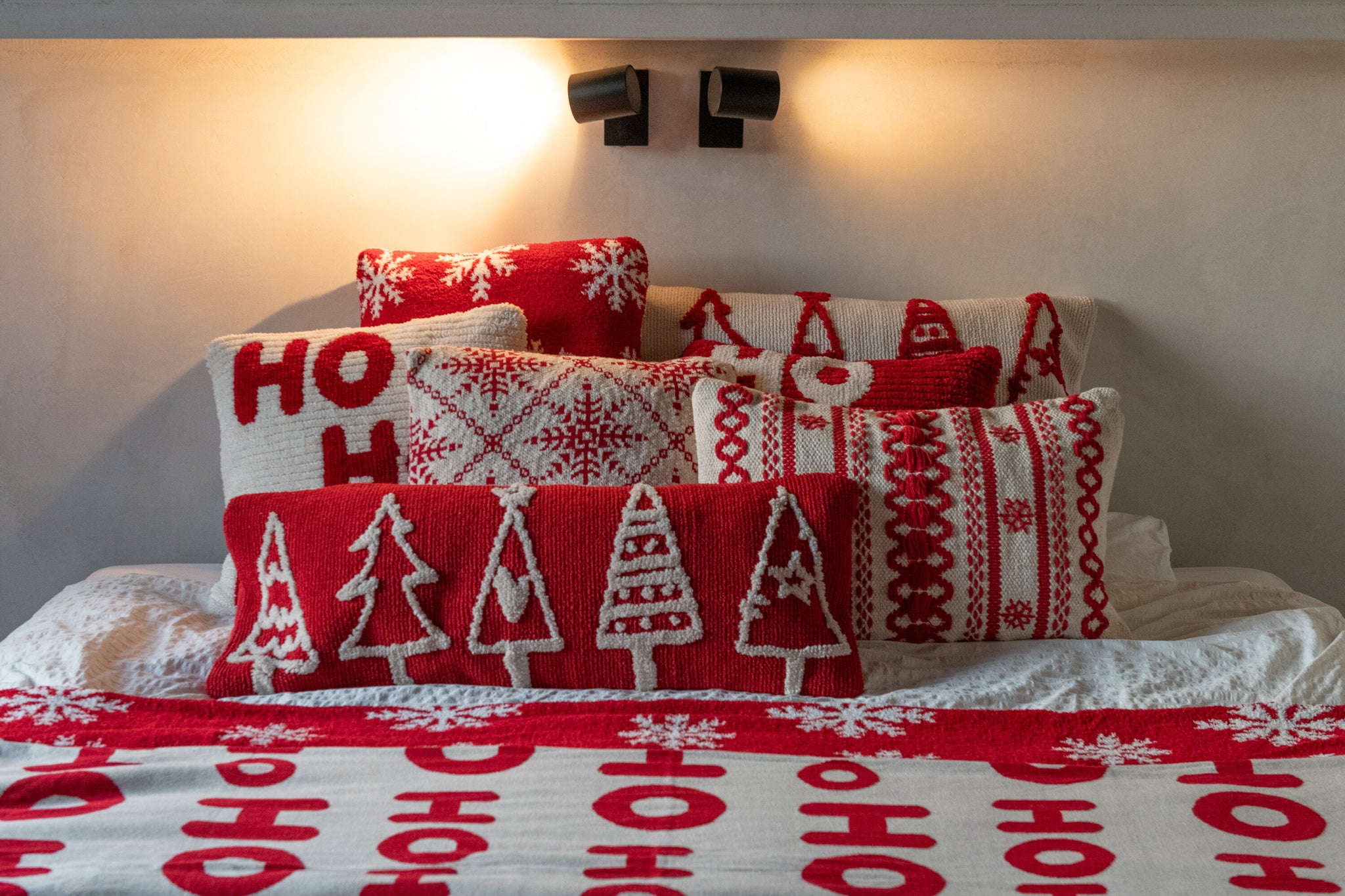 Kussen Kerstbomen Polyester Kerst Rood/Wit Assortiment Van 2