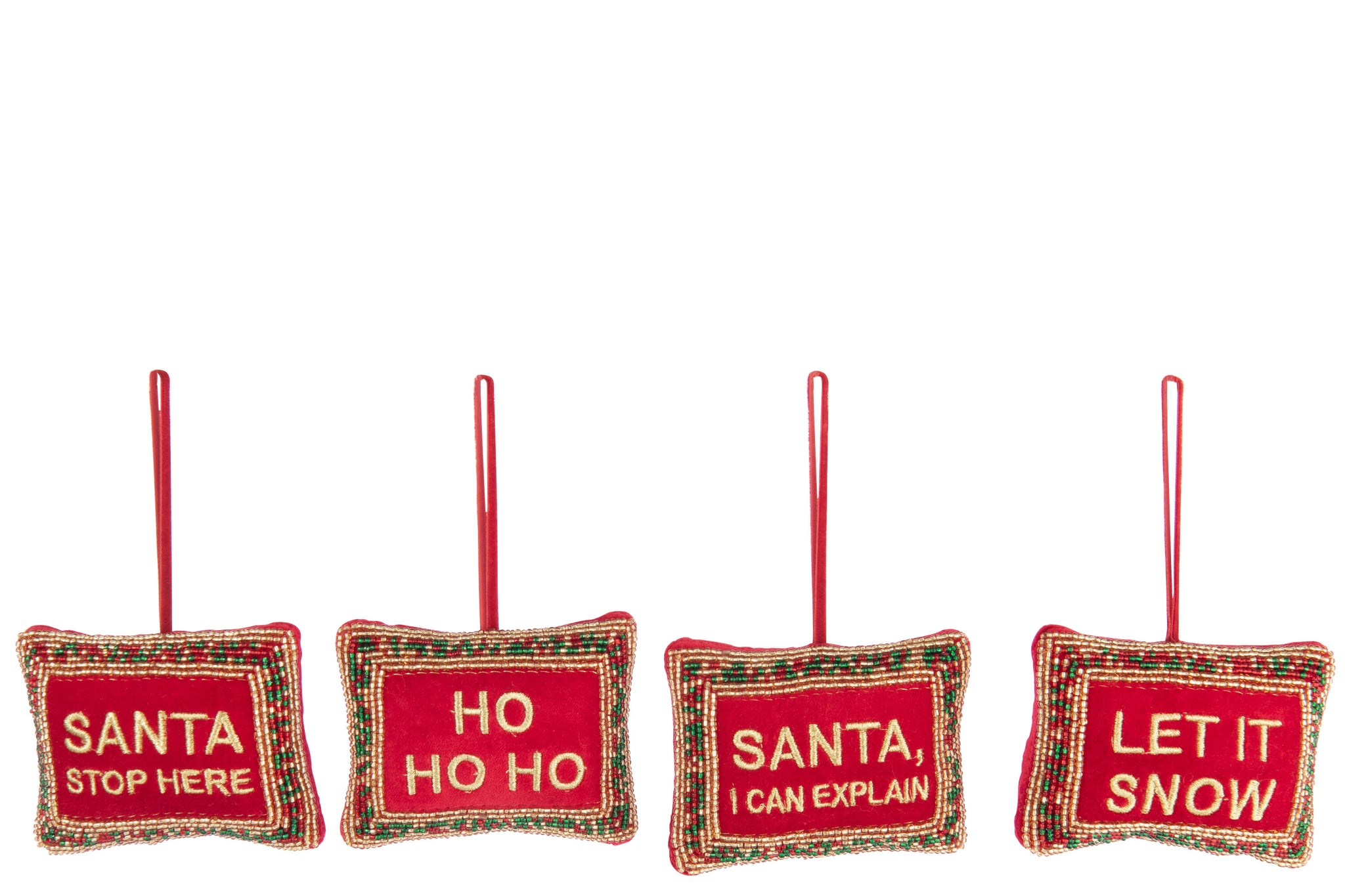 Hanger Kerstcitaten Kralen/Fluweel Kerst Rood/Goud Gekleurde Assortiment Van 4
