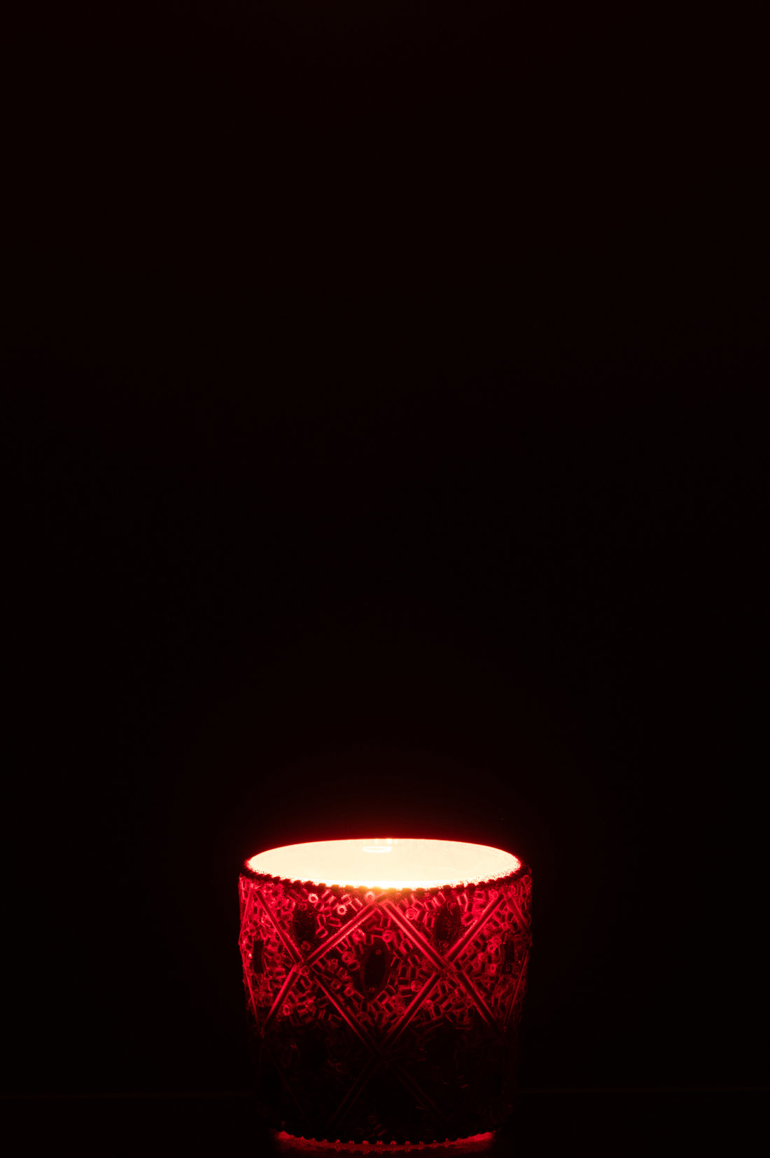 Theelichthouder Glas/Kralen Kerst Rood Klein