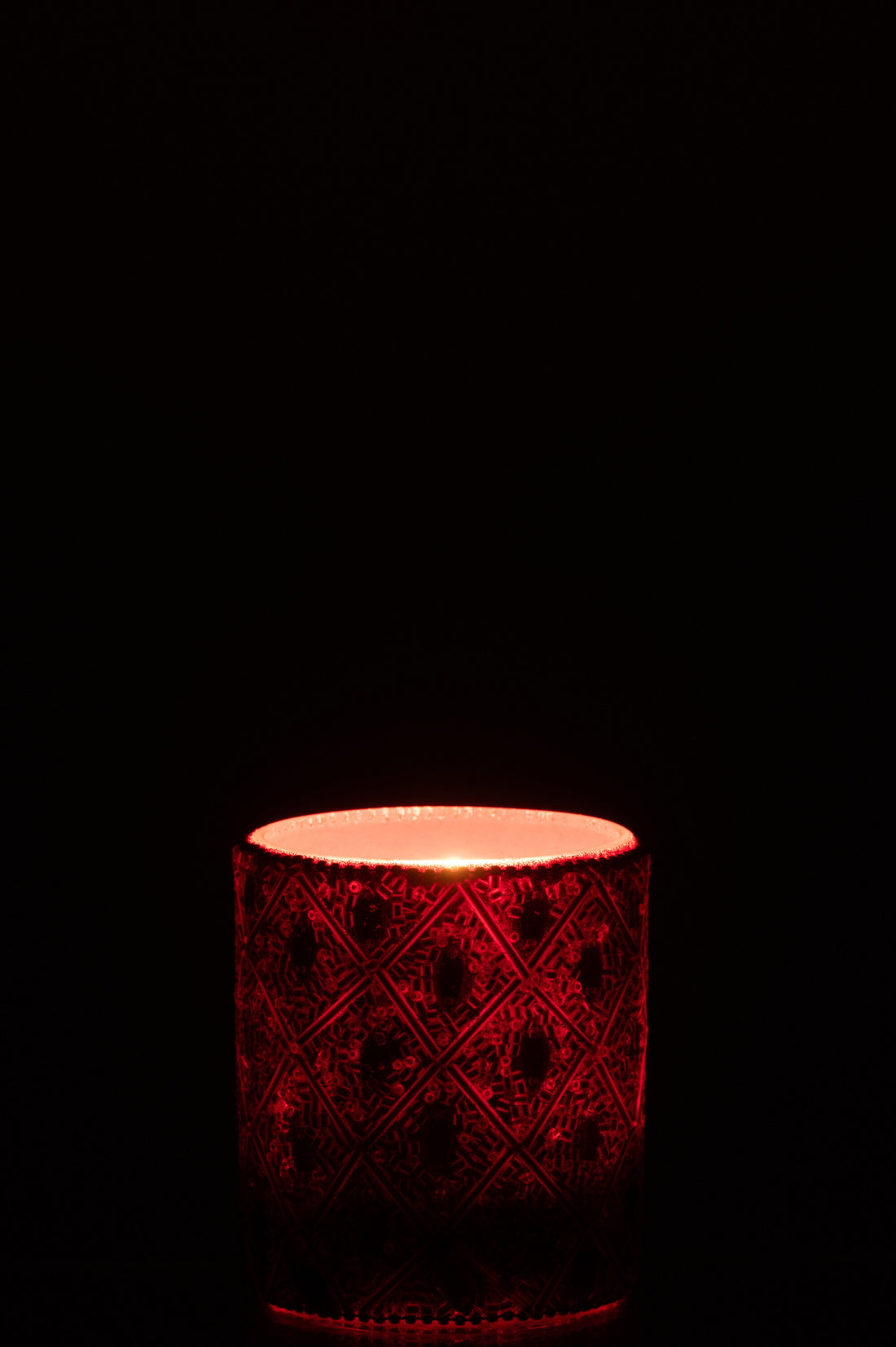 Theelichthouder Glas/Kralen Kerst Rood Groot