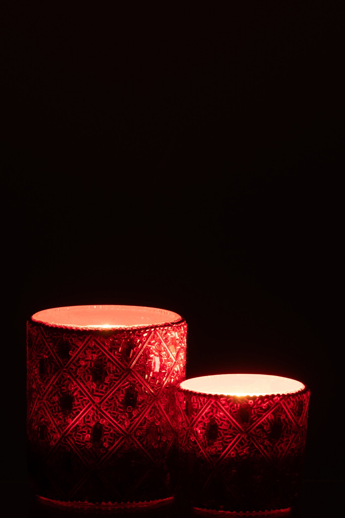 Theelichthouder Glas/Kralen Kerst Rood Groot