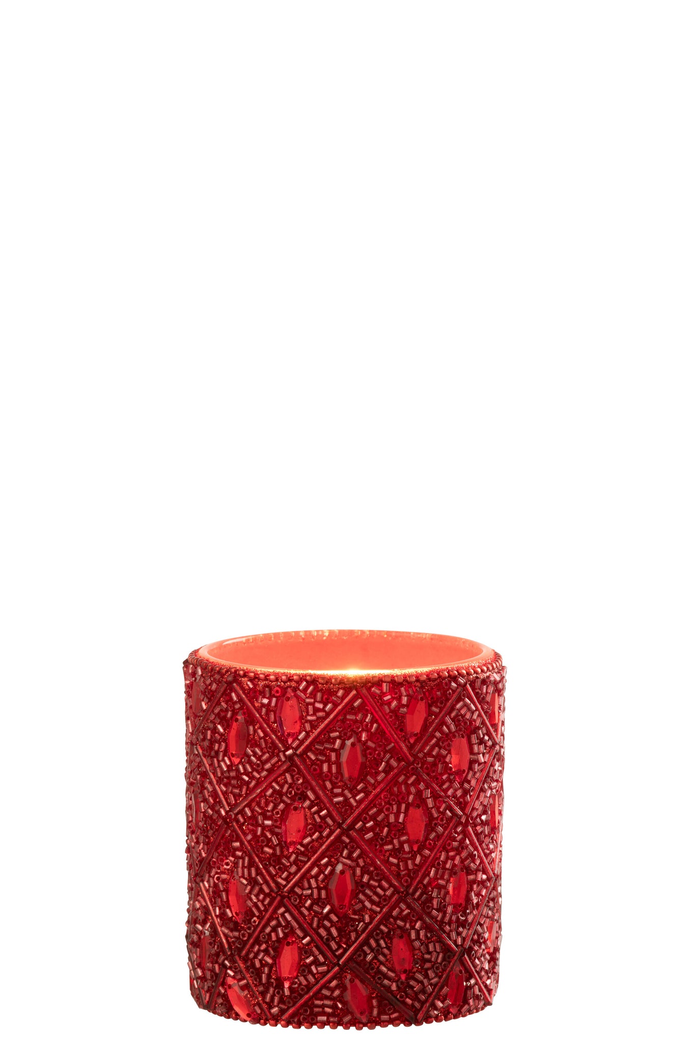 Theelichthouder Glas/Kralen Kerst Rood Groot