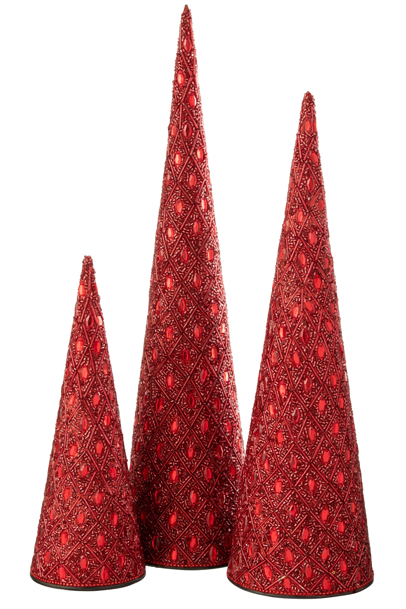 Set van 3 kegelvormige ijzeren/kralen kerstdecoratie rood