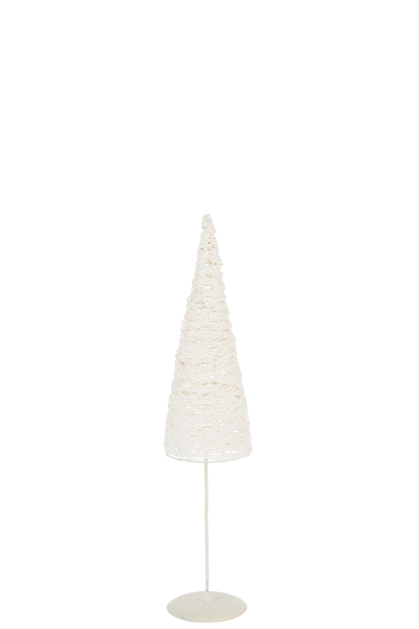Kerstboom op metalen/papieren voet wit klein