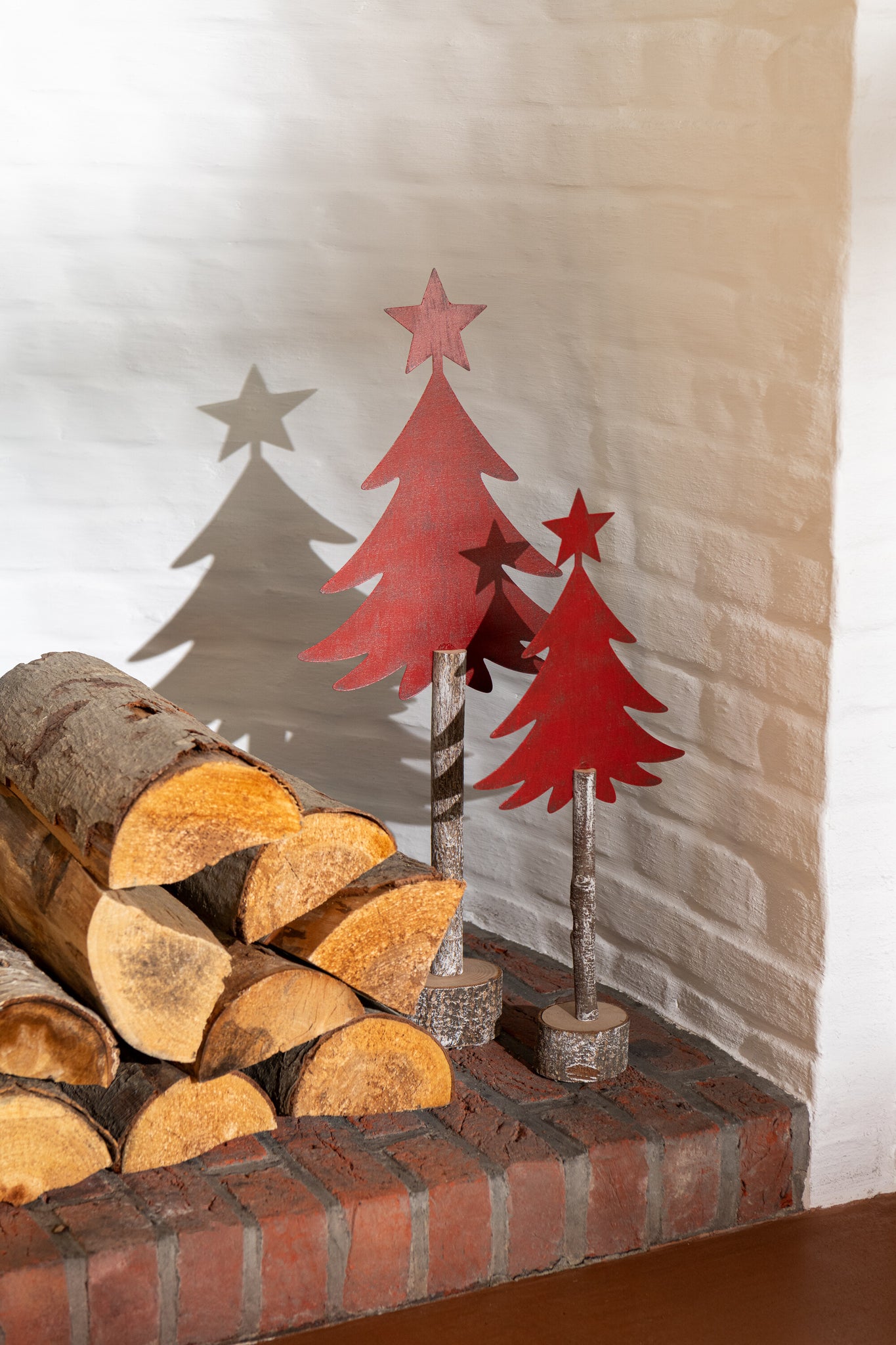 Kerstboom + Ster IJzer/Paulownia Hout Kerst Rood Groot
