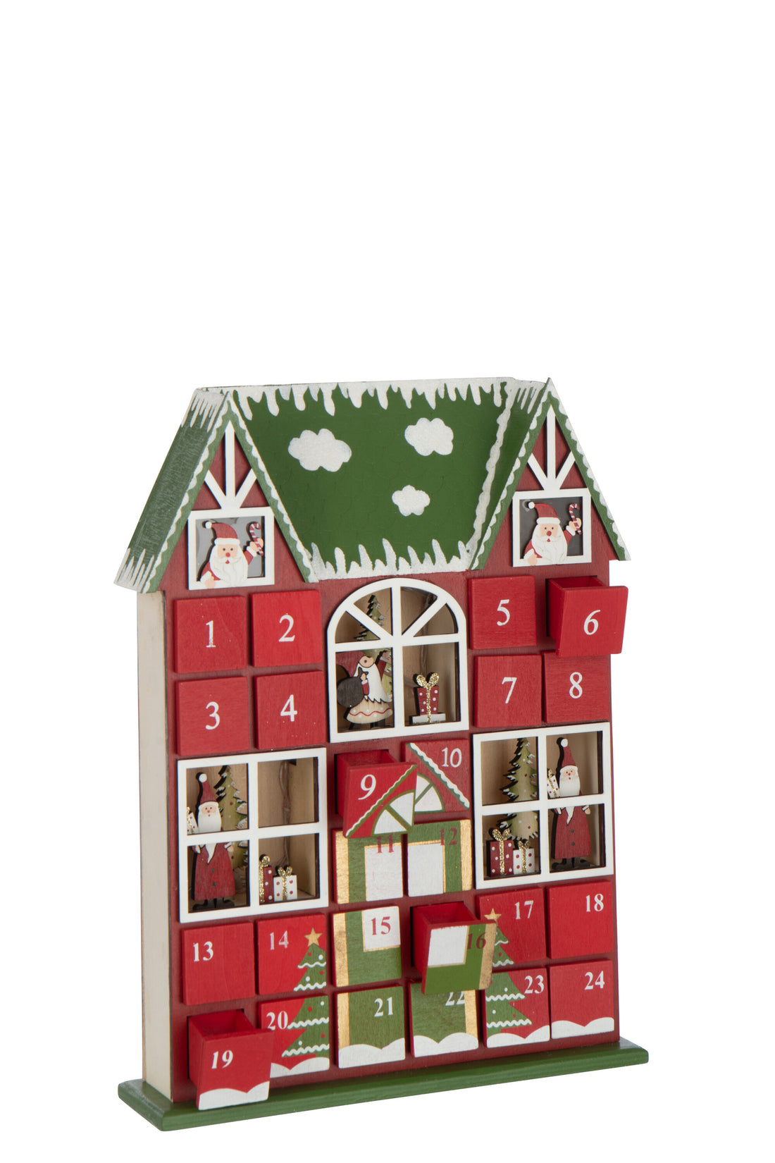Huis Adventskalender Led Triplex Kerst Rood/Donkergroen