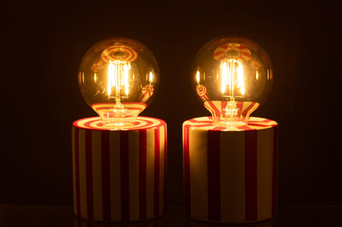 Tafellamp Gestreept Dolomiet Rood/Wit Assortiment Van 2