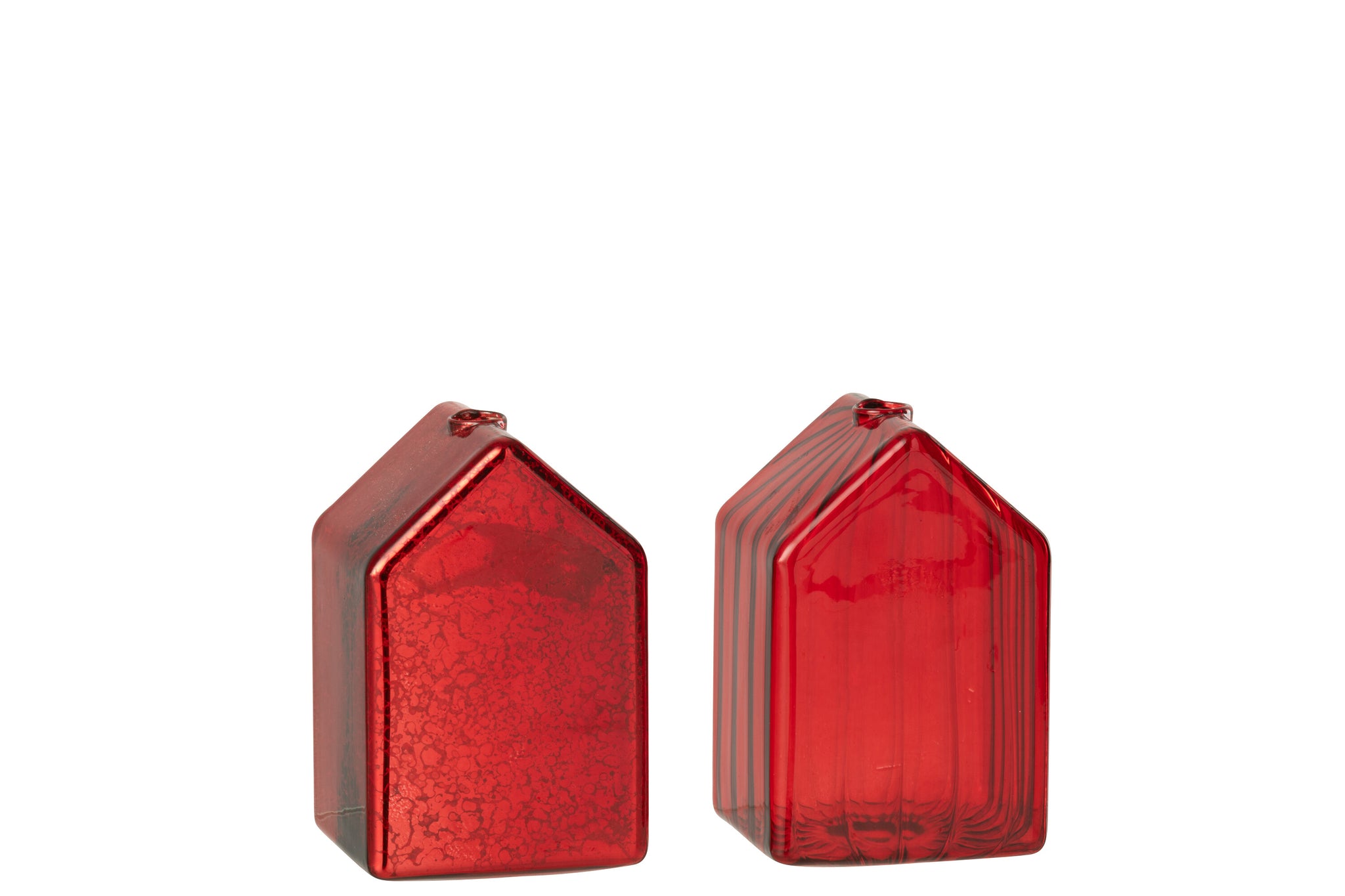 Huis Glas Kerst Rood Klein Assortiment Van 2