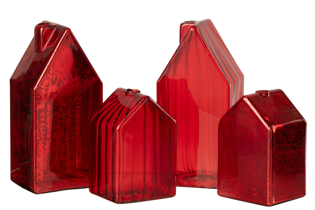 Huis Glas Kerst Rood Groot Assortiment Van 2