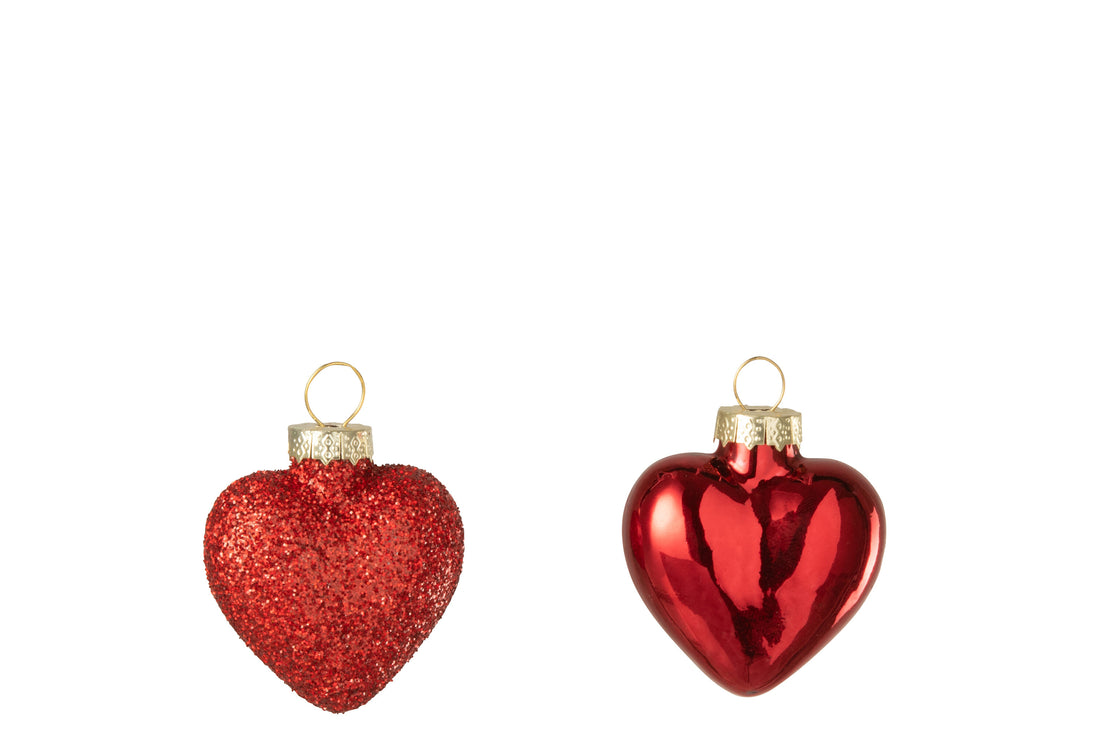 Doos van 12 hanger hart glas rood