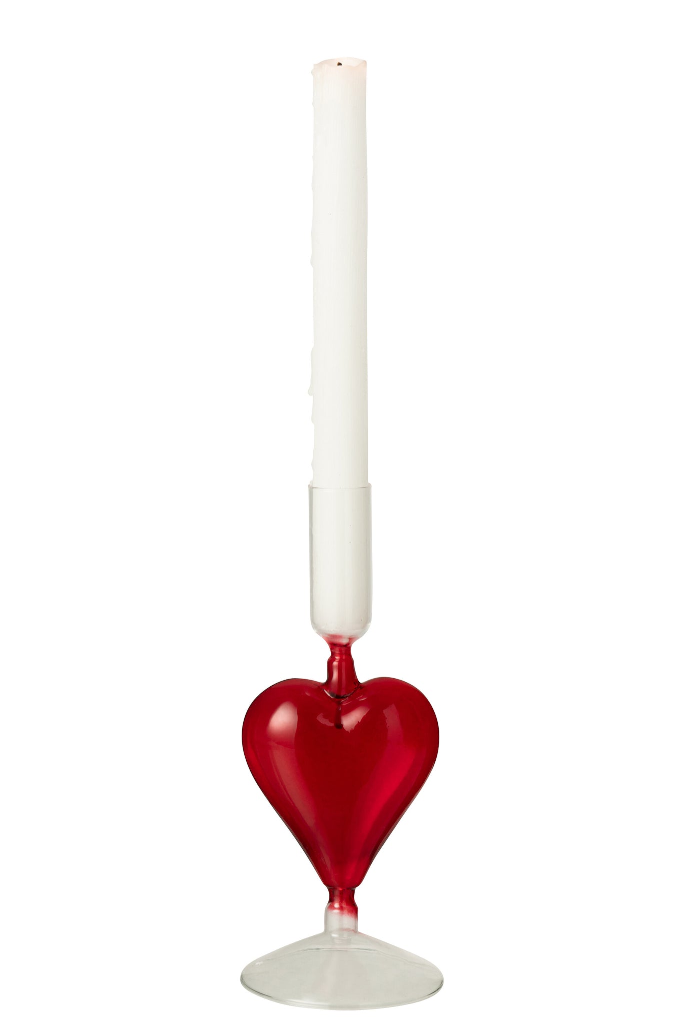 Kaarsenhouder Hart Glas Transparant/Rood