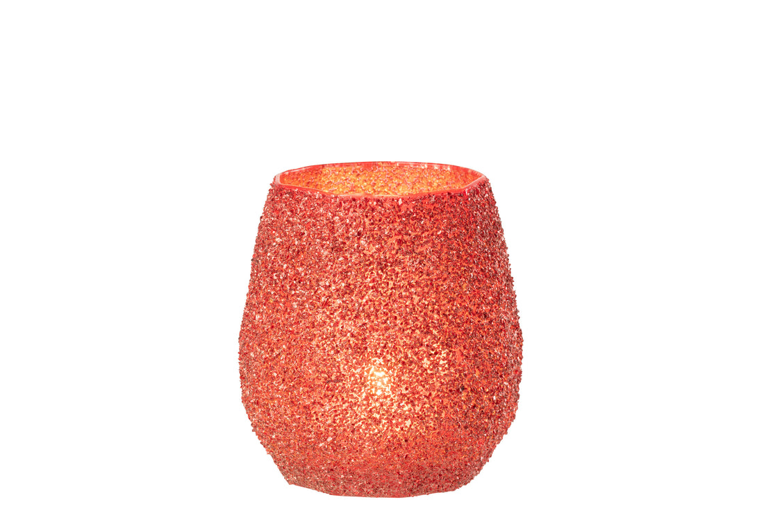 Theelichthouder Glas Kerst Rood Groot