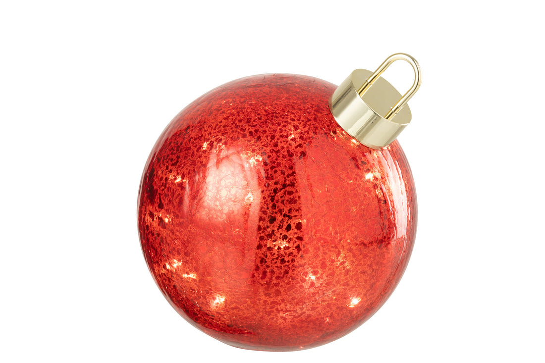 Kerstbal Led Glas Kerst Rood Medium