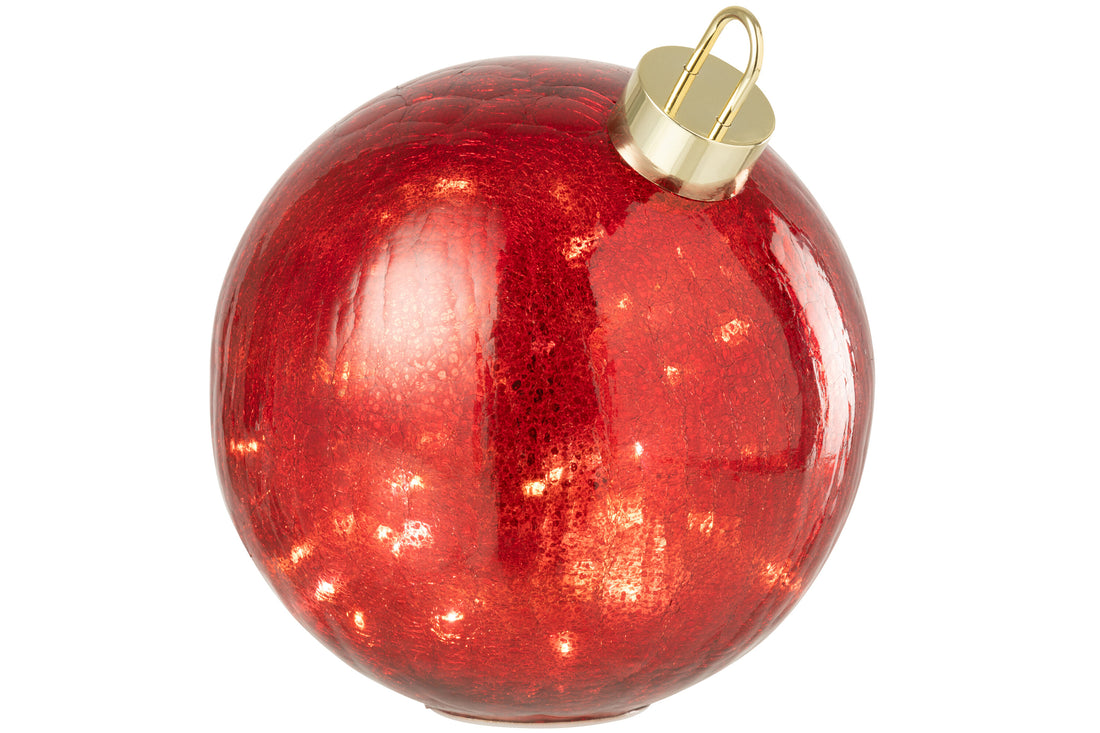 Kerstbal met LED-verlichting van glas, Kerst Rood Groot.