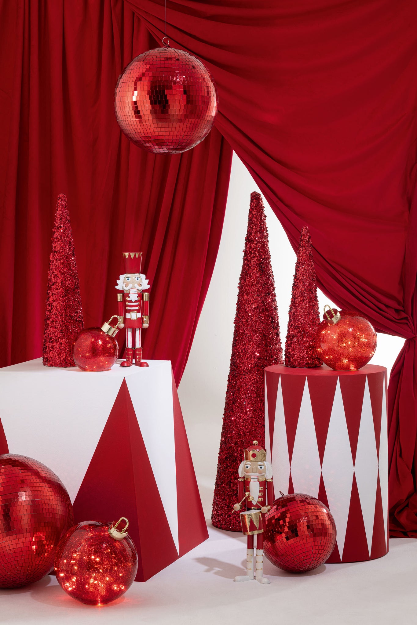 Kerstbal met LED-verlichting van glas, Kerst Rood Groot.