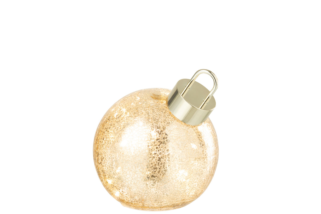 Kerstbal met LED-verlichting van glas in goudkleurig klein formaat.