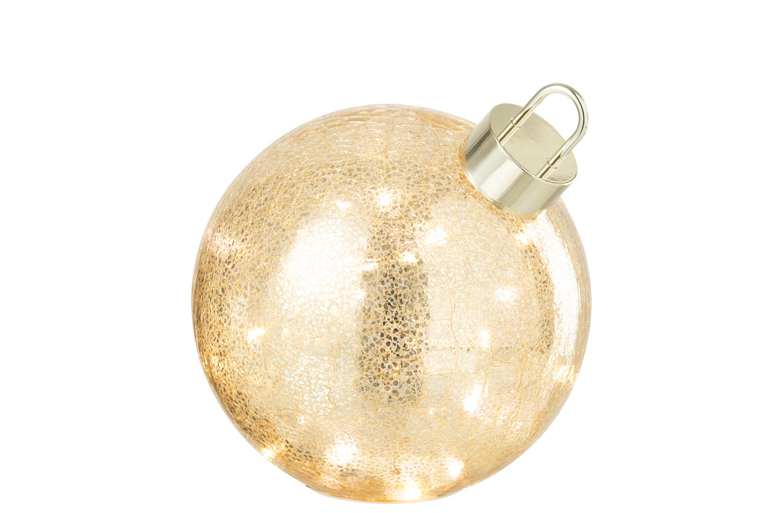 Kerstbal met LED-verlichting van glas in goudkleurig medium.