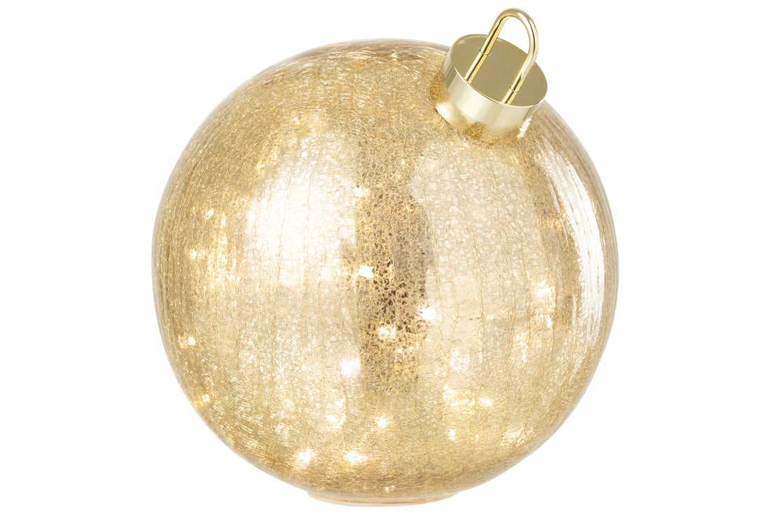 Kerstbal met LED-verlichting van glas in goudkleurig groot.