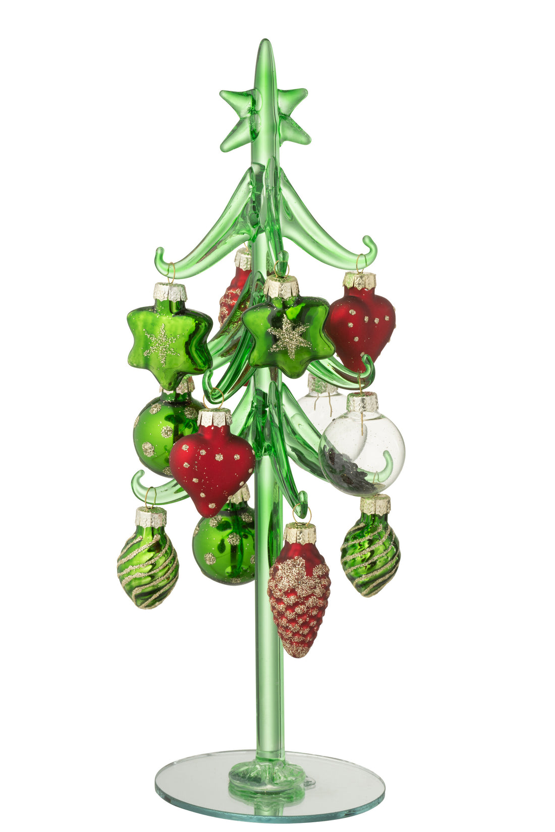 Kerstboom + Ballen Glas Donkergroen/Kerst Rood