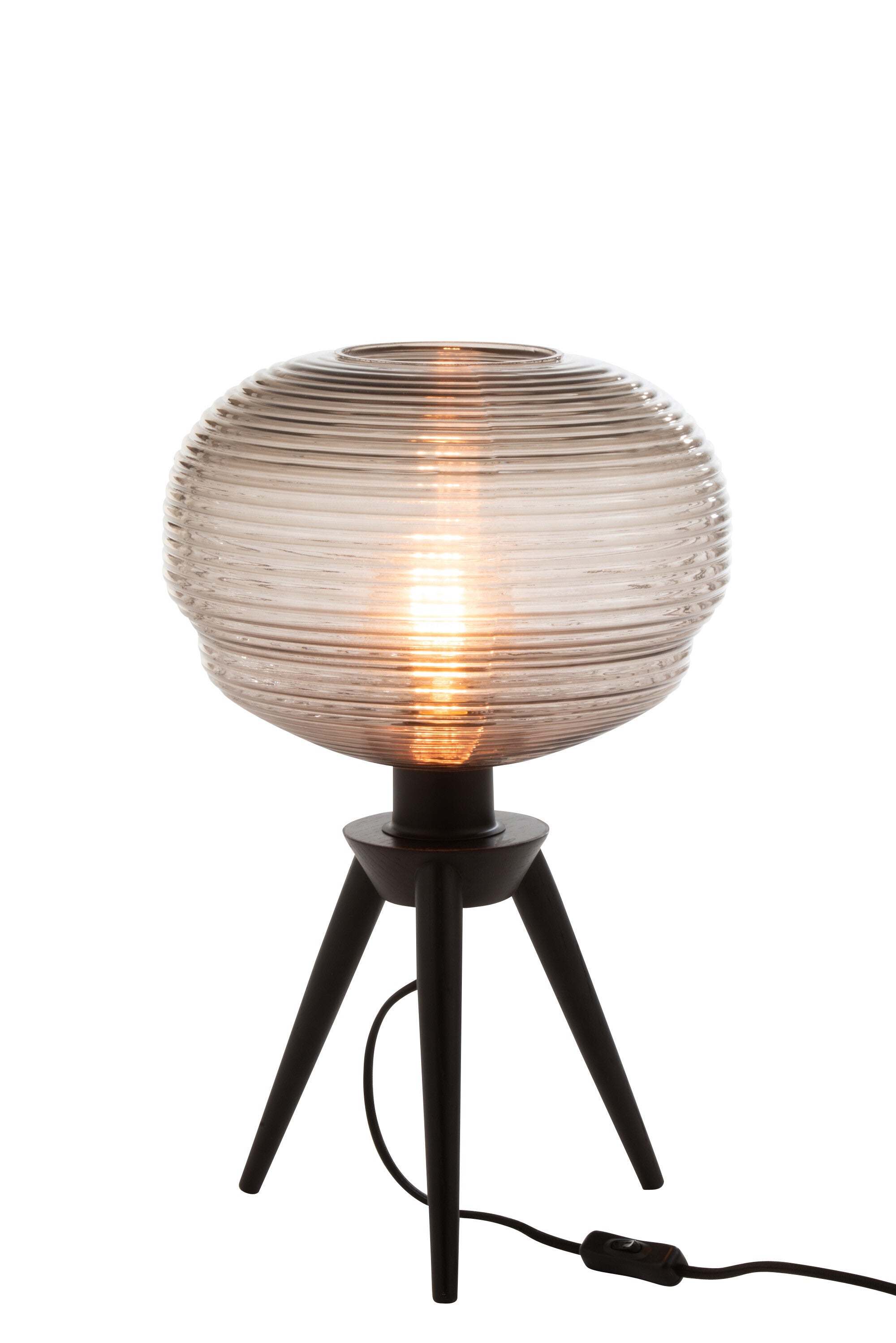 J-Line Tafellamp Teri Tripod Glas/Hout Grijs/Zwart