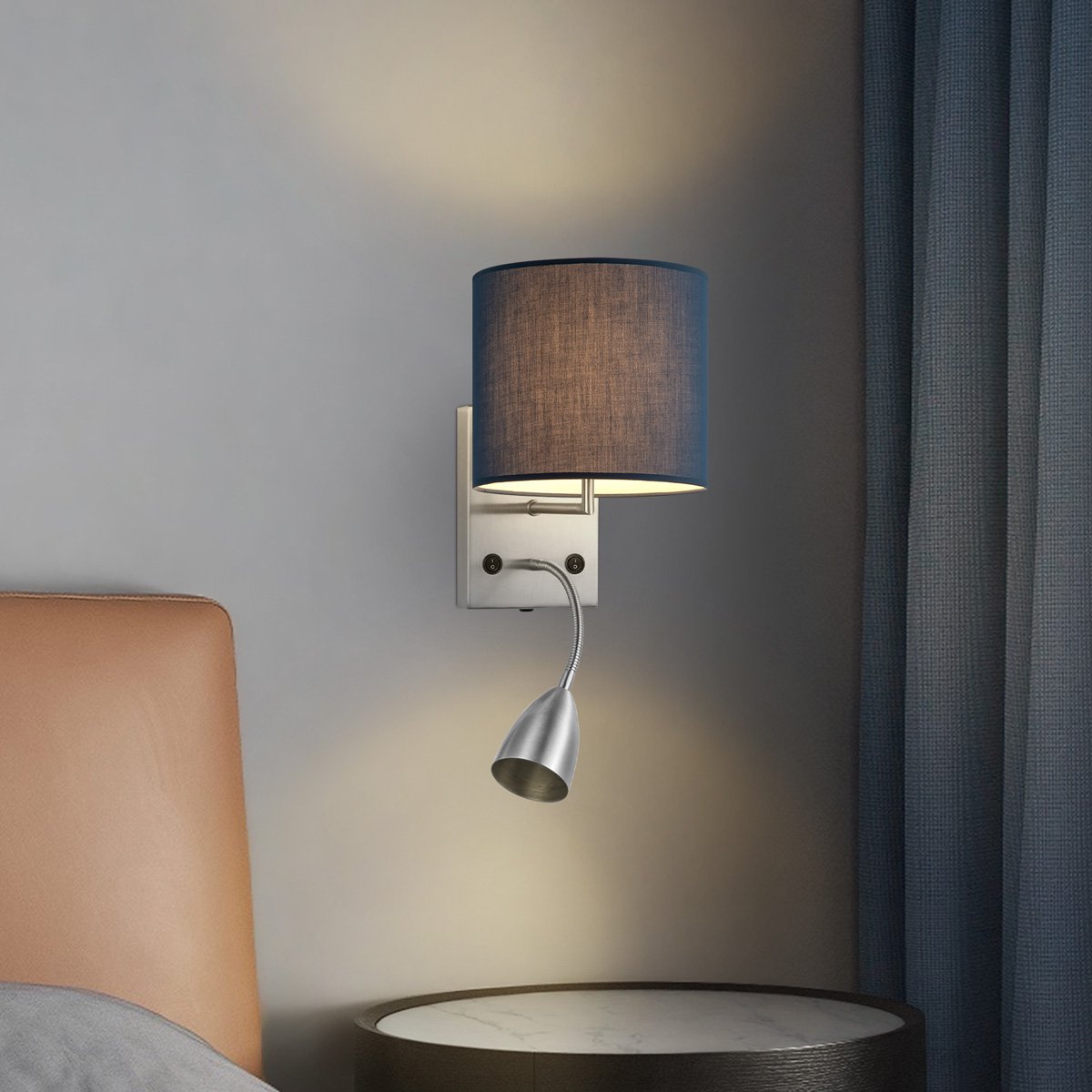 Wandlamp - Read, LED Leeslamp, E27, donkerblauw 20cm