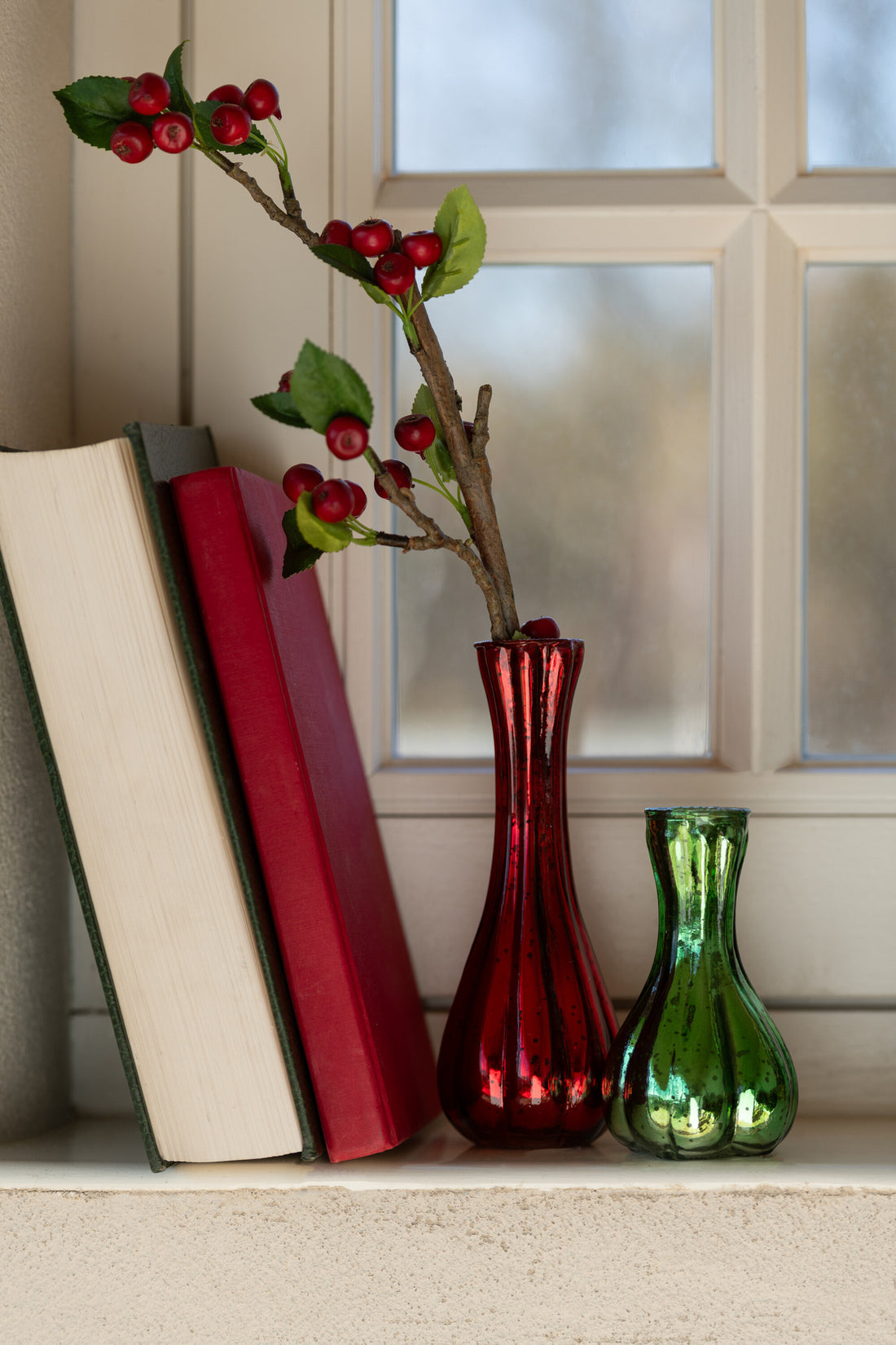 Vaas Soliflore Glas Rood/Groen Klein Assortiment Van 2