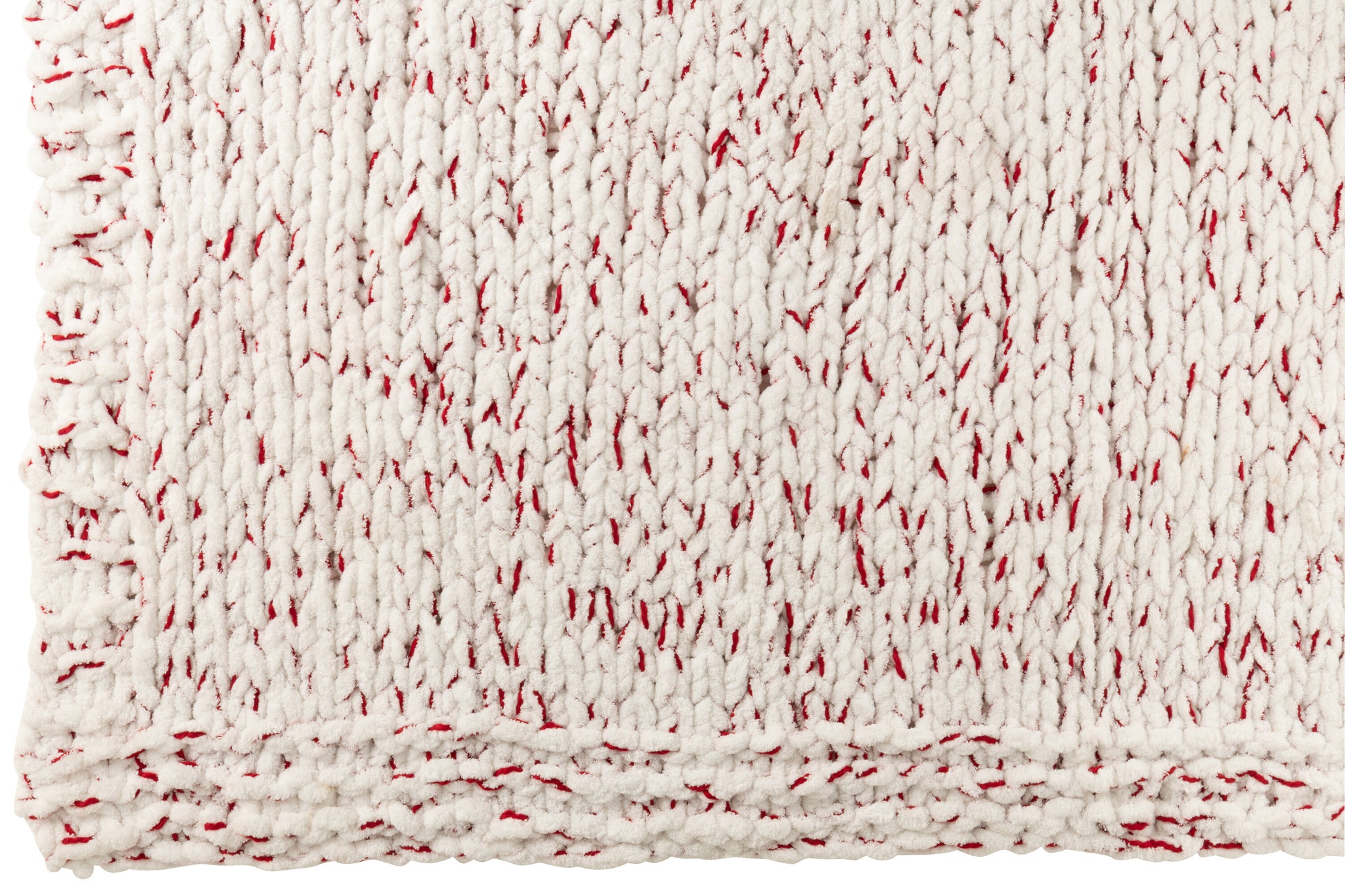Deken Gebreid Polyester Wit/Kerst Rood