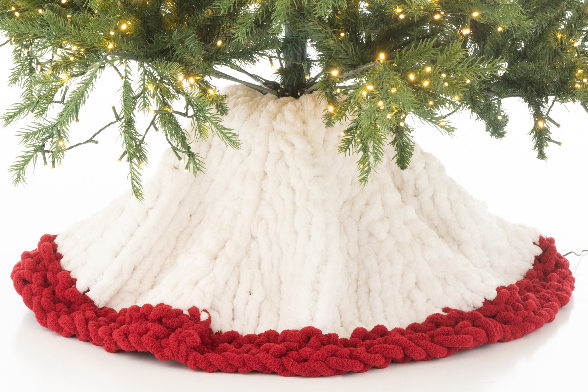 Kerstboomrok Gebreid Polyester Wit/Kerst Rood