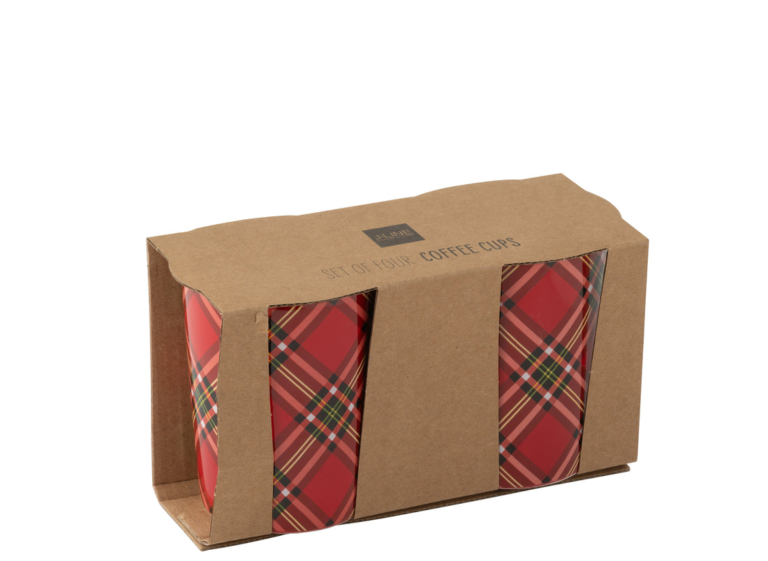 Doos met 2 bekers geruite keramiek rood