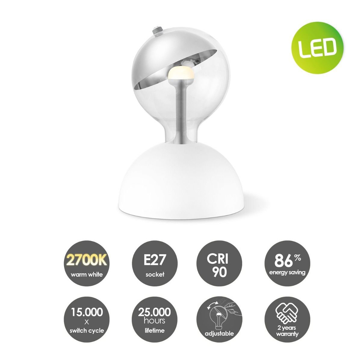 Hanglamp Move Me - Bumb Sphere 5.5W 2700K wit-zilver