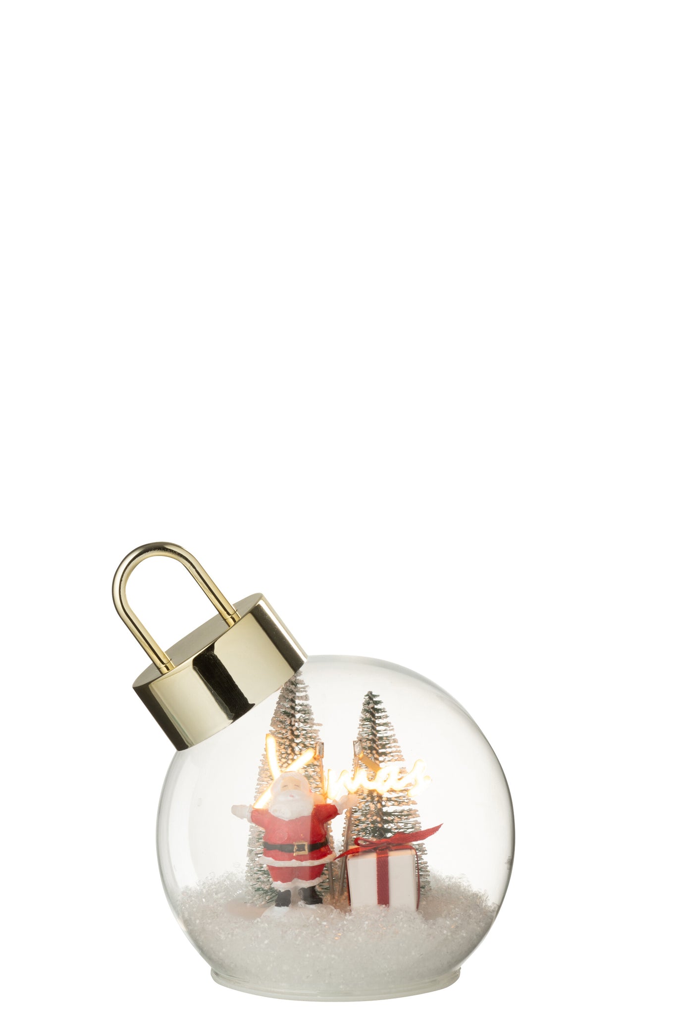 Kerstbal met LED Santa glas wit/rood klein